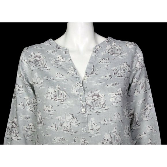Cabbages & Roses Uniqlo Linen Tunic Top Nautical Boat Ship Lighthouse size S 127 - Picture 2 of 5